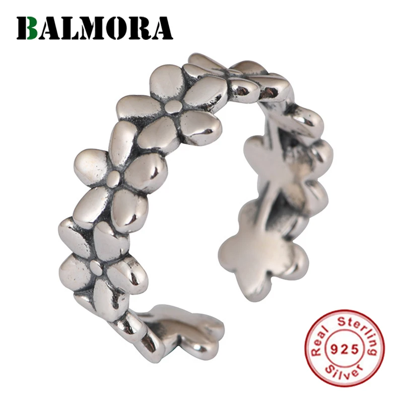 

BALMORA 100% 925 пробы серебро Ins Стиль цветы кольцо для Для женщин девушек любовной Дейзи венок Открытое кольцо заявление ювелирные изделия подар...