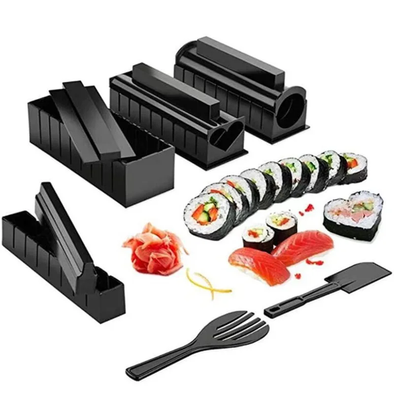 

Sushi Maker 10 Pieces Kit Plastic Sushi Set of Tools Kitchen Tools/Sushi Set/Sushi Mold/Rice Ball Cake Roll Mold Wholesale