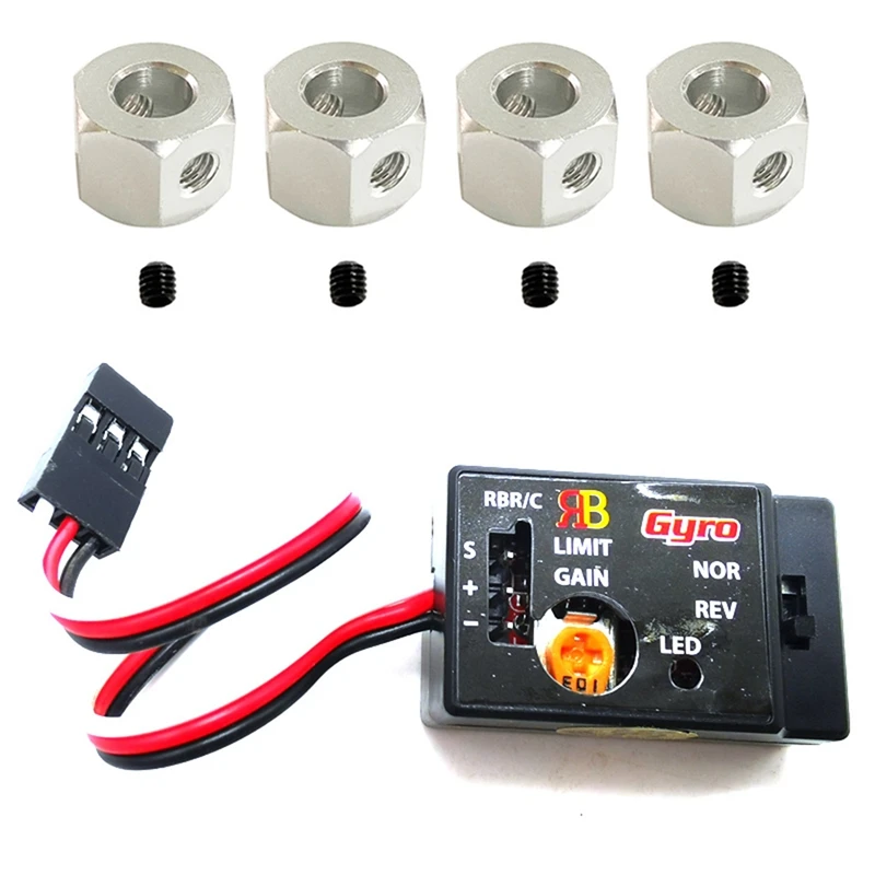

1X Mini Gyro Gyroscope For WPL D12 1/10 Steering Output Integrated Compact & 4PCS Metal Combiner Wheel Hub Hex Adapter