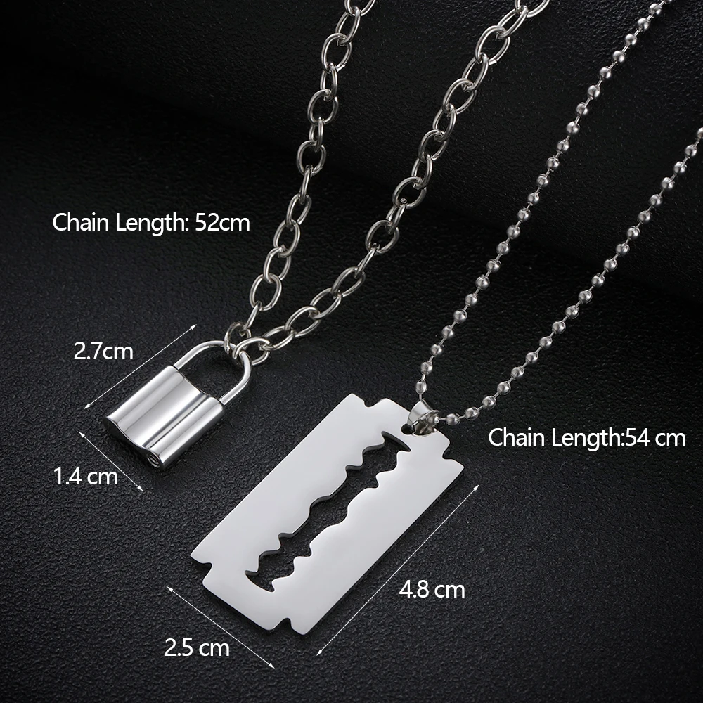 1 шт. женский двухслойный замок кулон ожерелье полый из большого лезвия бритвы