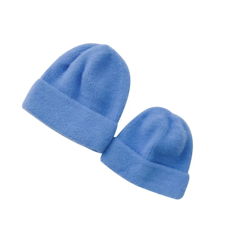 

Parent Child Hat Korean Children's Wool Hat Straight Strip Autumnnew Boys and Girls Children's Candy Color Knitted Pullover Cap