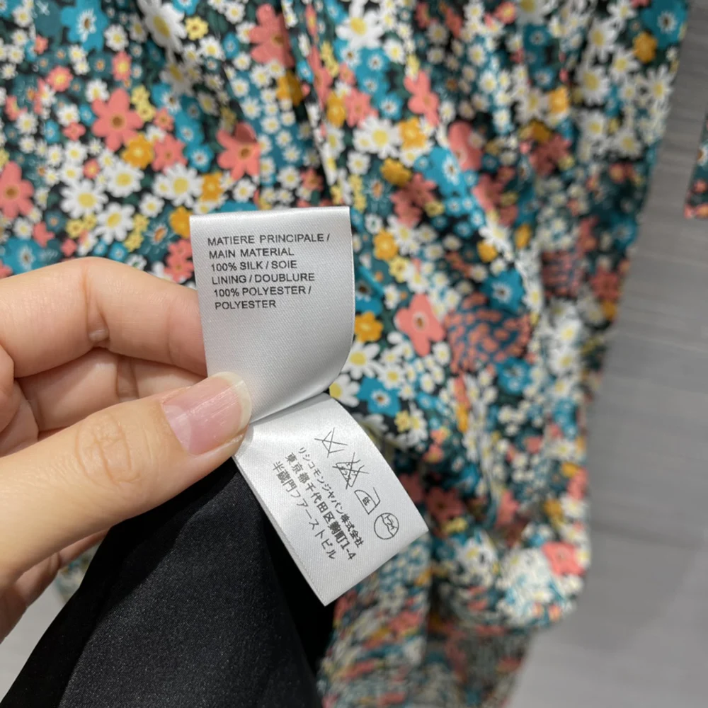 

2021 female spring new literary style romantic small floral silk dresses 100% silk high quality pleated waist dress