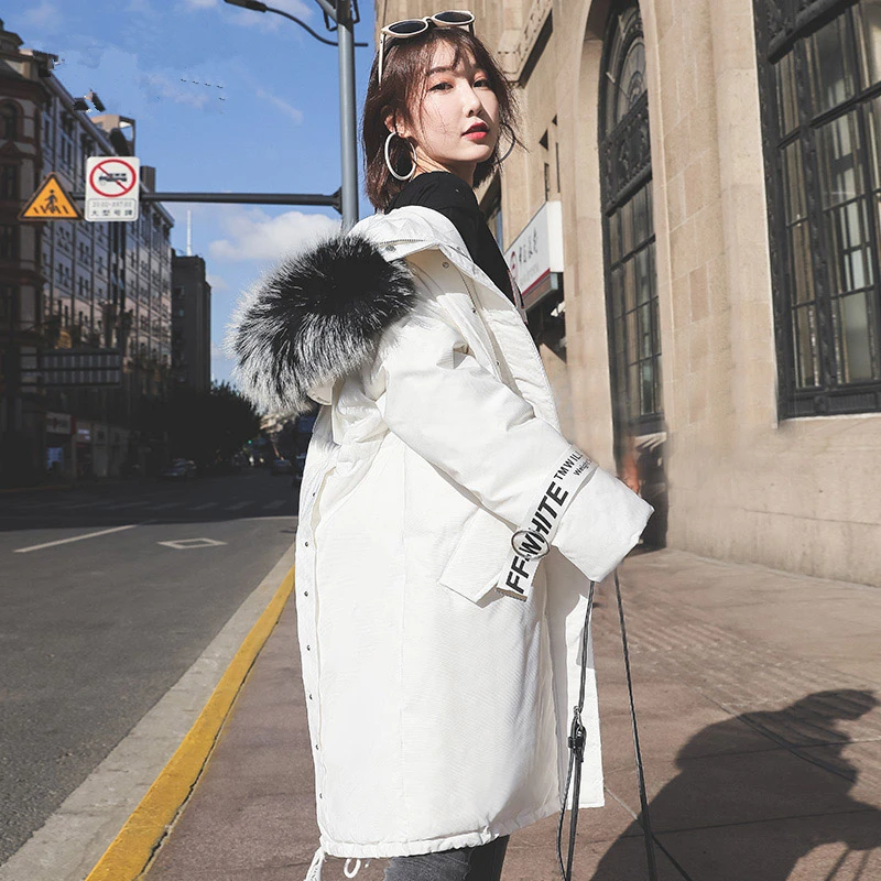Winter 2020 Brand Women White Duck Jacket Korean Real Raccoon Fur Coat Female Long Warm Down Parkas Hiver 92006 | Женская одежда