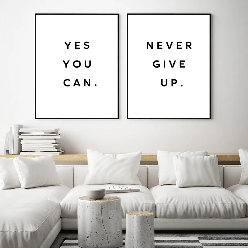 

Minimalist Black White Motivational Quotes Yes You Can Never Give Up Wall Art Canvas Home Decor Posters And Prints Modern