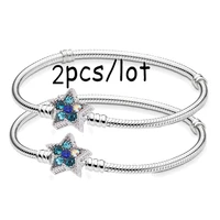 boosbiy 2pc dropshipping shining blue star snake chain charm bracelets for women jewelry gift diy fashion charm bracelet