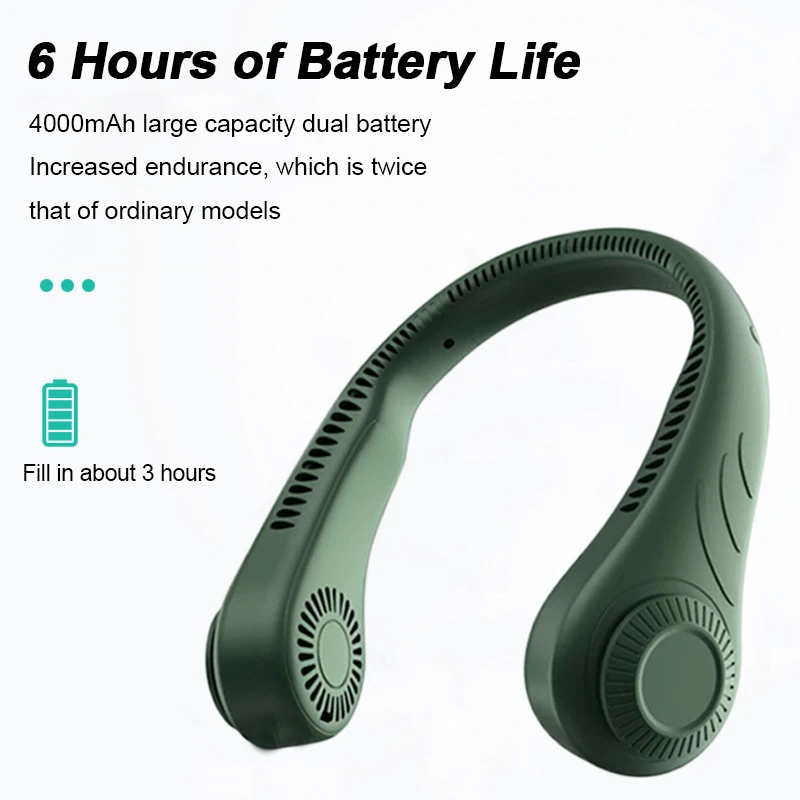 

4000mAh Portable Cooling Fan Air Conditioning Cooler Cooling Neck Fan USB Leafless Neckband USB Rechargeable for Outdoor Home