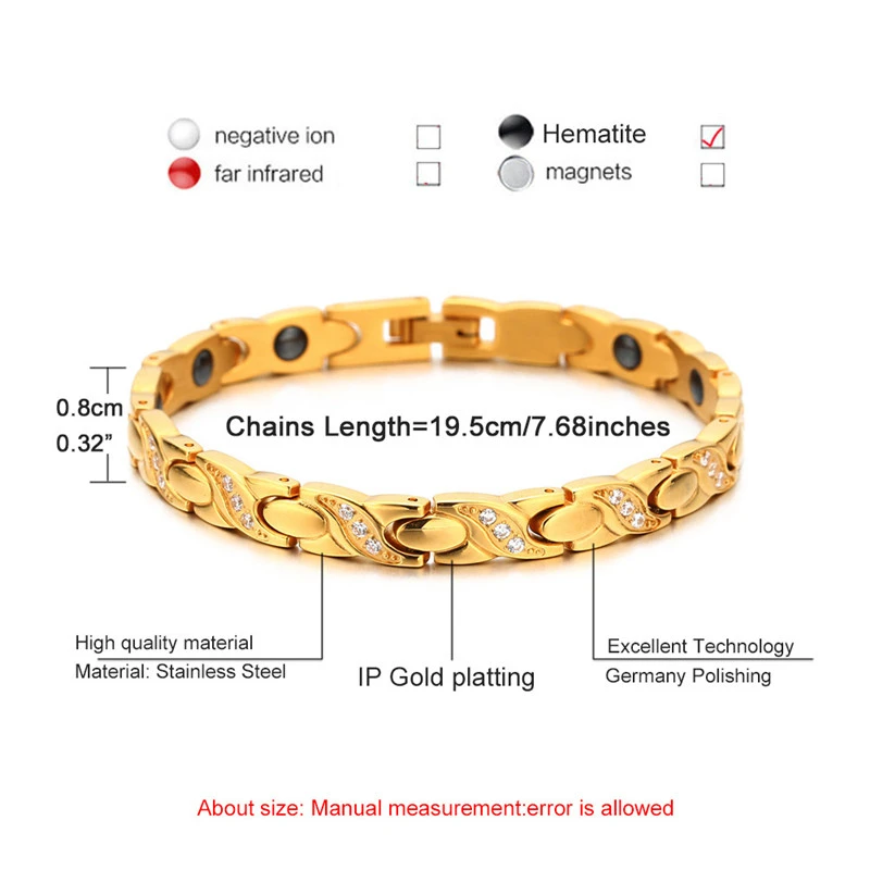 NHGBFT Черный желчный камень здоровый движения медицинский браслет для женщин