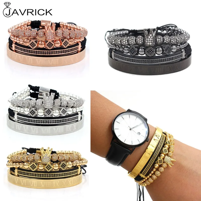 

Императорская корона король браслет Роскошный Шарм Римский браслет с цифрами Проложить CZ браслет с цирконом для мужчин женщин мужчин ювели...