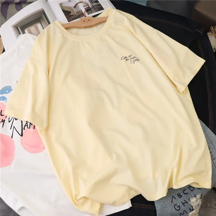 

2021 New Summer Korean Style Letter Short Sleeve T-shirt Women's Loose Round Neck Pullover Top Ladies Fashion Simple Casual Tee