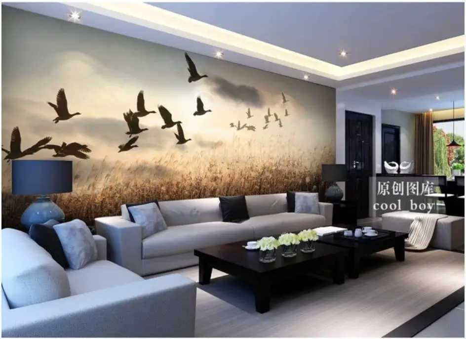 

Custom 3d murals wallpaper for walls 3 d Evening idyllic landscape bird mood artistic hand painted background wall decoration