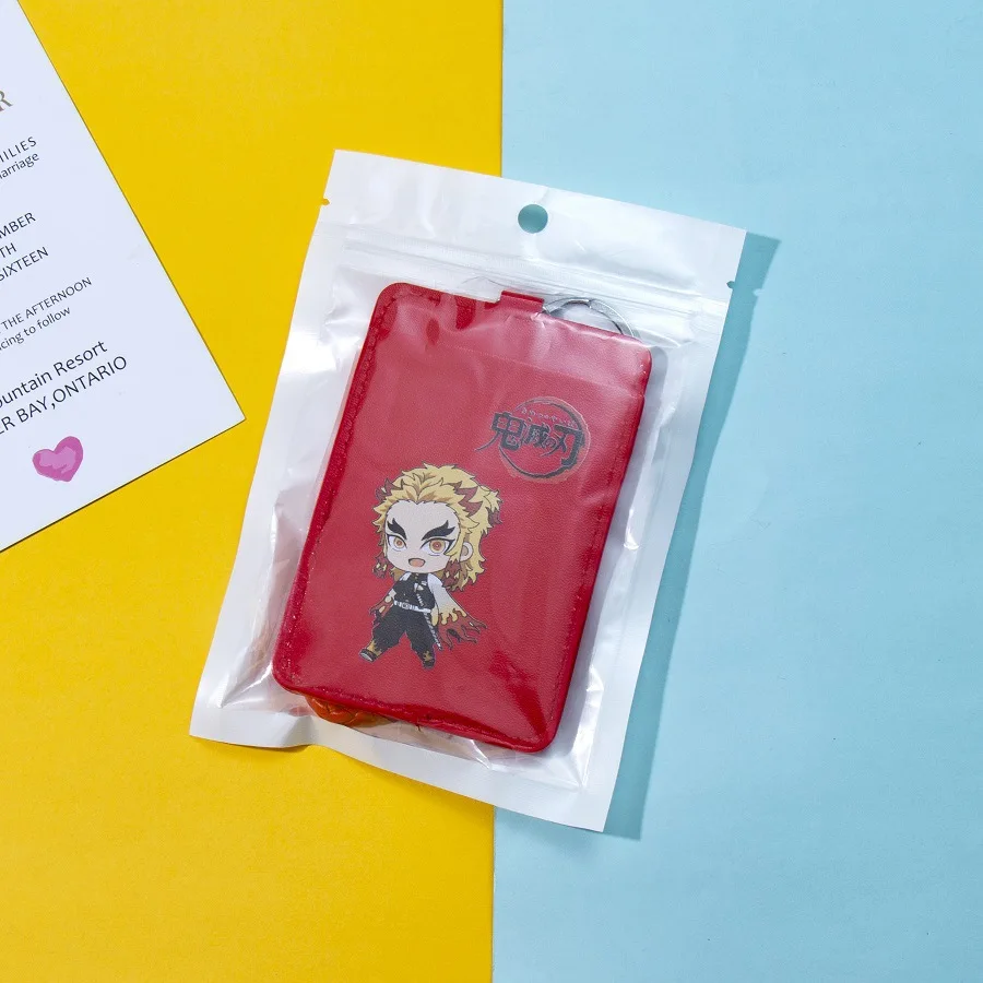 Anime Demon Slayer Kimetsu no Yaiba PU Card Holder Kamado Tanjirou Cosplay ID Card Cover Fashion Keychain Pendant Accessories