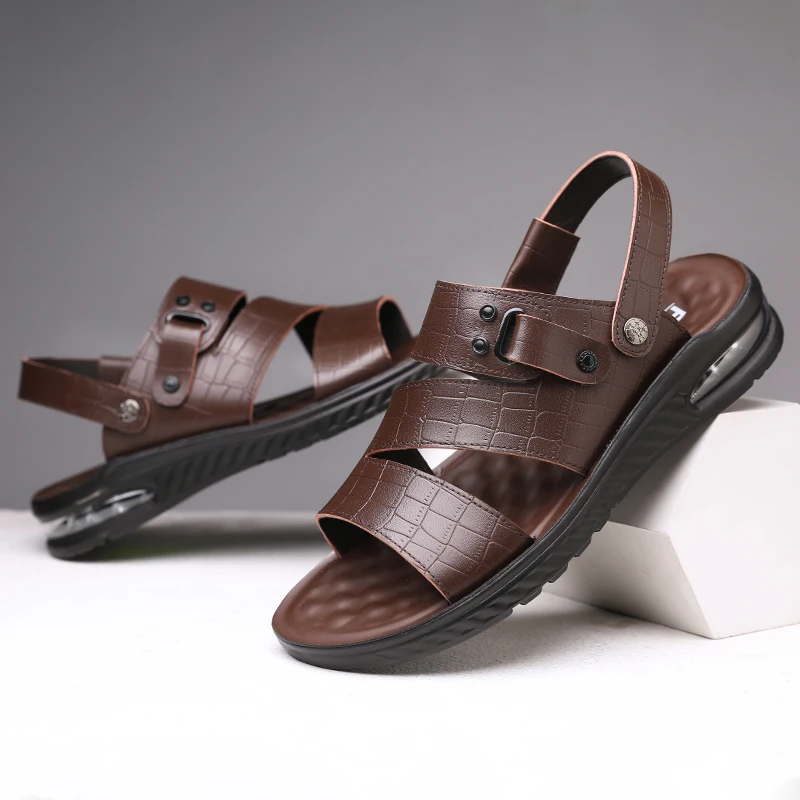 

New Vintage British Men Shoes Casual Summer Slipper Beach Sandals Real Leather Slip-On Non-slip Flip Flop High Quality