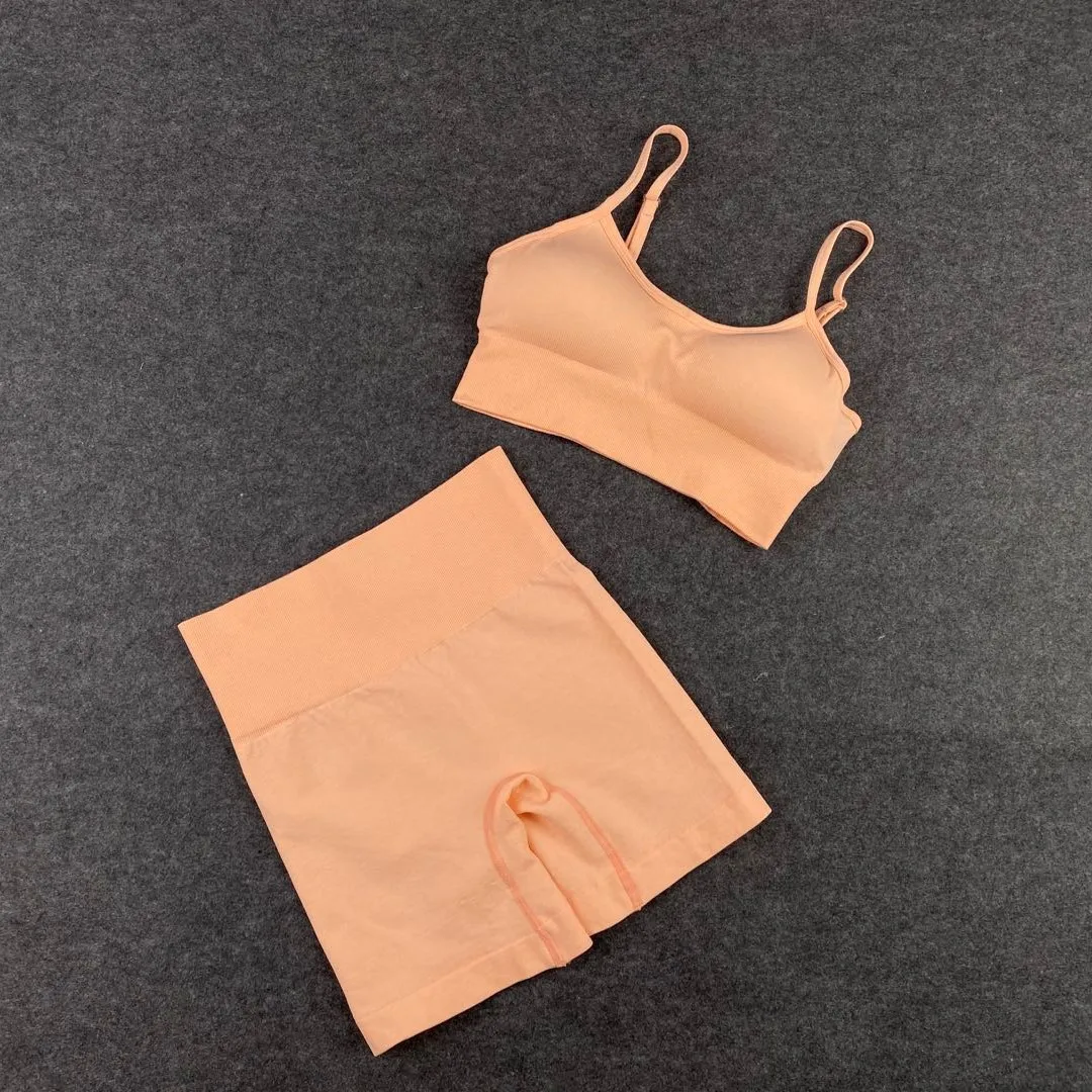 

Seamless Women Yoga Set Workout Shirts Sport Pants Bra Gym Clothing Short Crop Top High Waist Running Leggings Sports Set