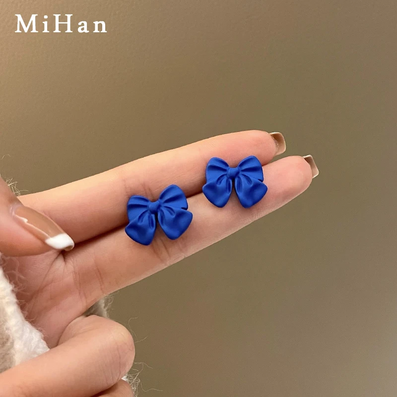 

Mihan S925 needle Sweet Jewelry Bow Earrings Popular Design Blue Coating Stud Earrings For Women Party Gifts