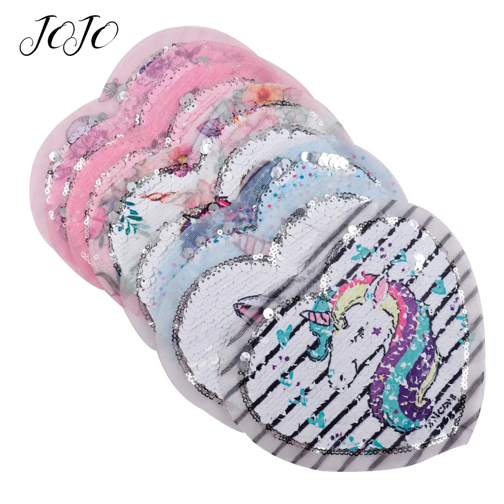 

JOJO BOWS 16*14cm Sequin Fabric Heart Pattern Unicorn Mermaid Embroidery Sheet For Home Textile Sewing Patches Party Decoration