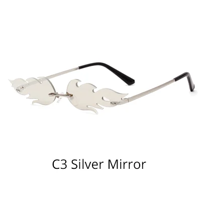 C3 Silver Mirror Ralferty декоративный праздничный солнцезащитные очки для женщин и мужчин, новинка, модные солнечные очки с огненным пламенем, без оправы, волнистые винтажные дизайнерские очки W1186 - Цвет линз: C3 Silver Mirror