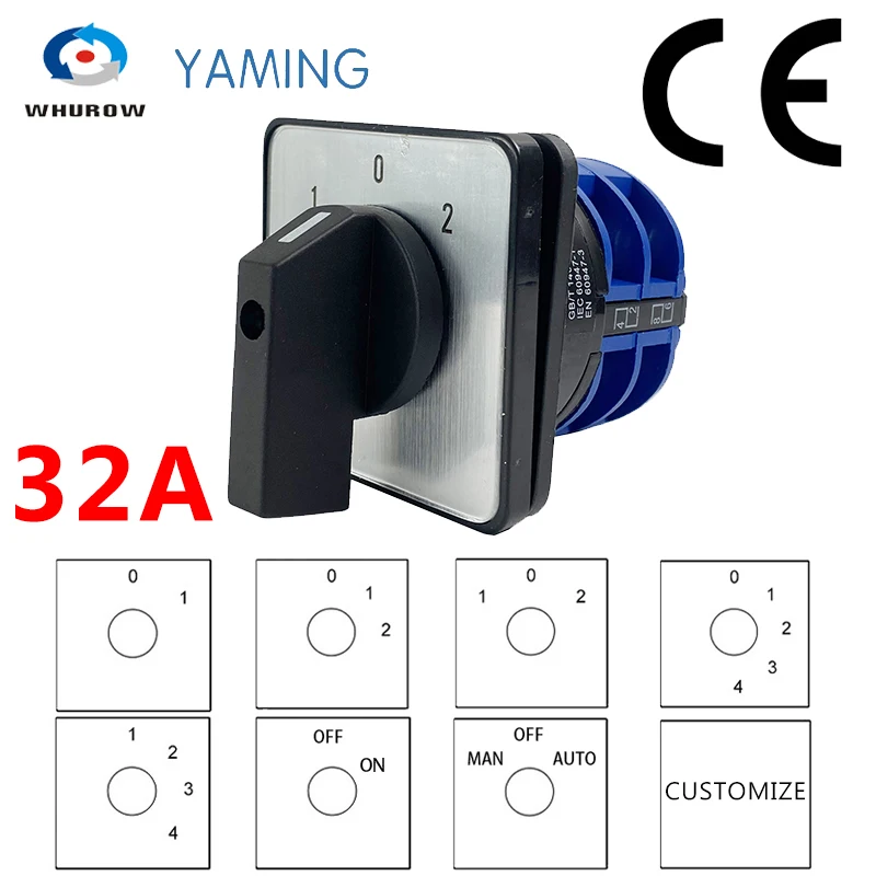 32A 660V Power Circuit Control Selector Changeover Two Poles Silver Contact Customize Rotary Cam Switch YMW26 LW28 LW26-32/2