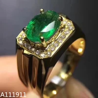 kjjeaxcmy fine jewelry 925 sterling silver inlaid natural emerald classic male ring support detection exquisite