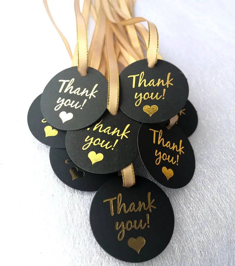 наклейки крафт Круглые золотые декоративные бирки Thank You 100 шт. Черные Подвески с