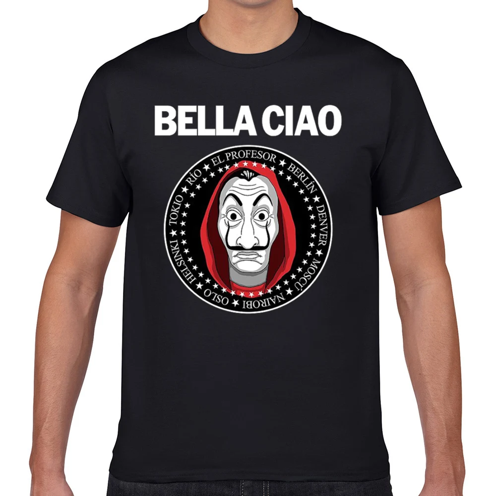 

Tops T Shirt Men bella ciao for la casa de papel lovers Basic Black Geek Cotton Male Tshirt