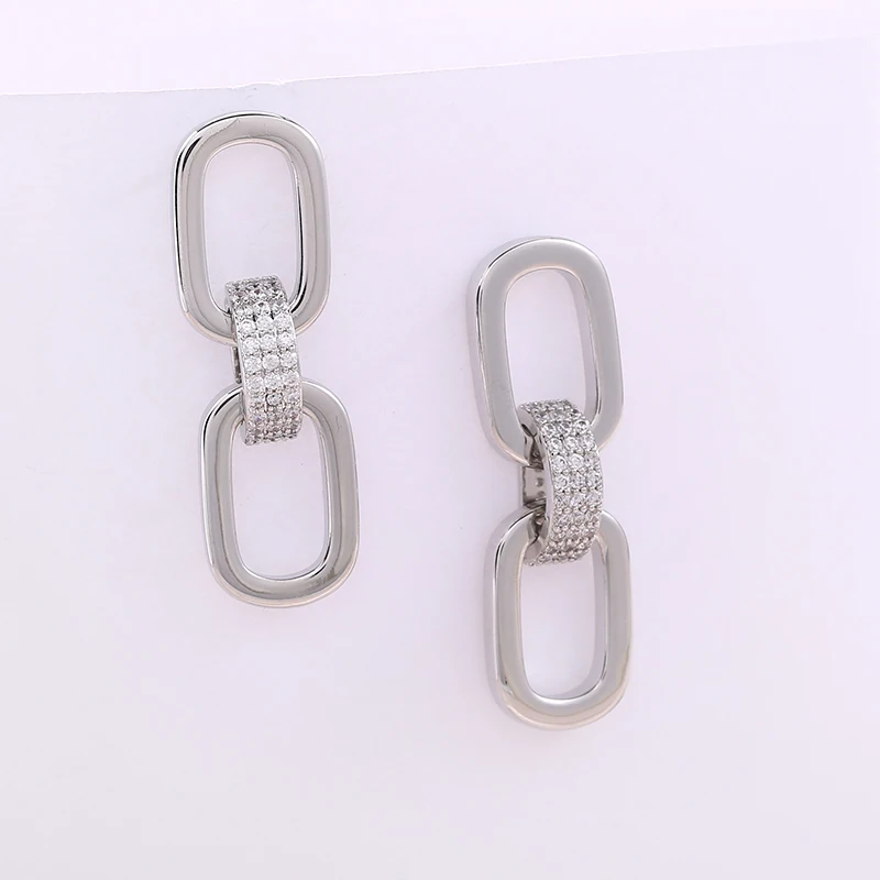 

ONYSS Fashion luxury Plating Gold Jewelry CZ Zircon Oval Link Punk Heavy Pendant Big Large Earrings Clip Dangle Man