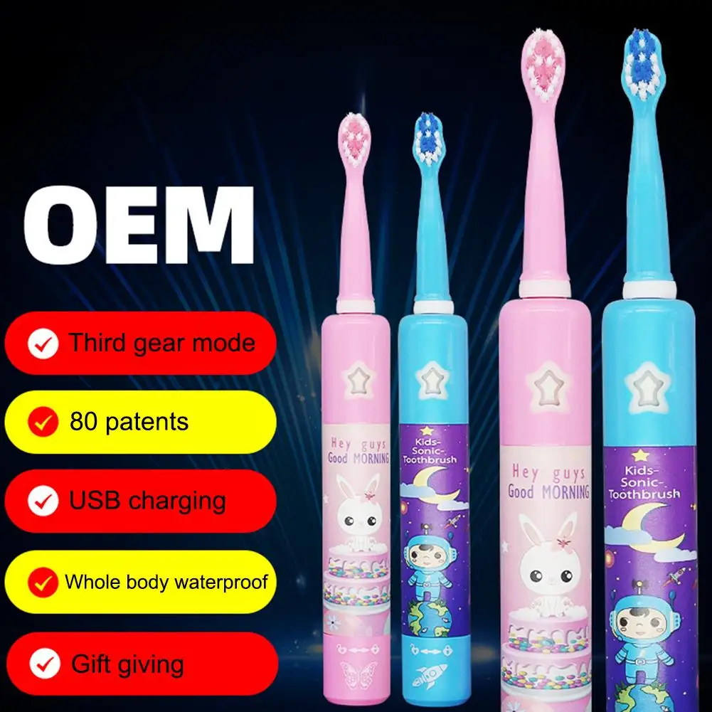 

Children Kids Cartoon Waterproof Rechargeable Music Sonic Electric Toothbrush Oral Hygiene Cleaning Products