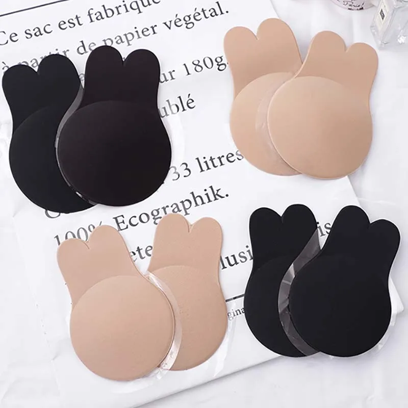 

Women Push Up Bras Self Adhesive Silicone Strapless Invisible Bra Reusable Sticky Breast Lift Tape Rabbit Nipple Cover Bra Pads