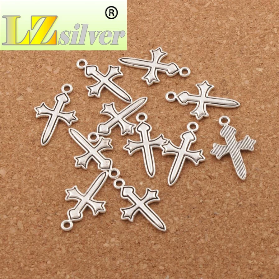 Sword Heart Cross Spacer Charm Beads 16.3x26.1mm 10PCS Zinc Alloy Pendants Handmade Jewelry DIY L471