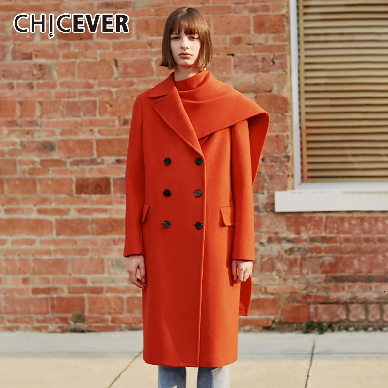 CHICEVER Винтаж нерегулярные женские шерстяные пальто шарф воротник с длинным