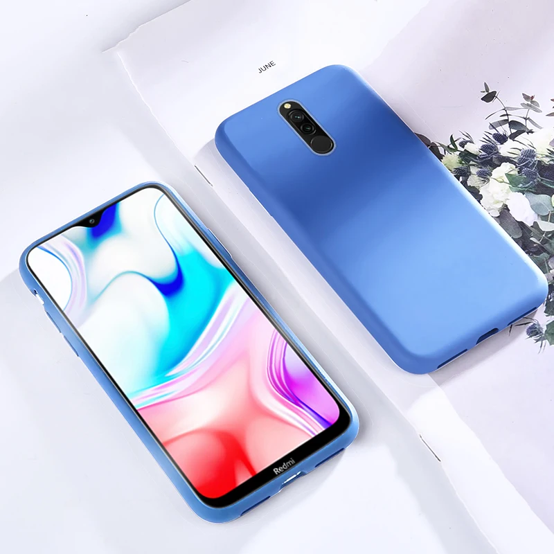 Blue Жидкий силиконовый чехол для Redmi 8, 8A, чехол-бампер, противоударный чехол, мягкий ТПУ чехол для телефона, для Xiaomi Redmi 8, 8A, 8 a, чехол Global - Color: Blue