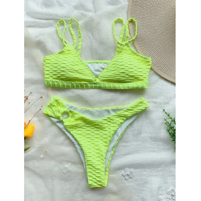 2021 купальный костюм из двух частей зеленого бикини для женщин с низкой талией