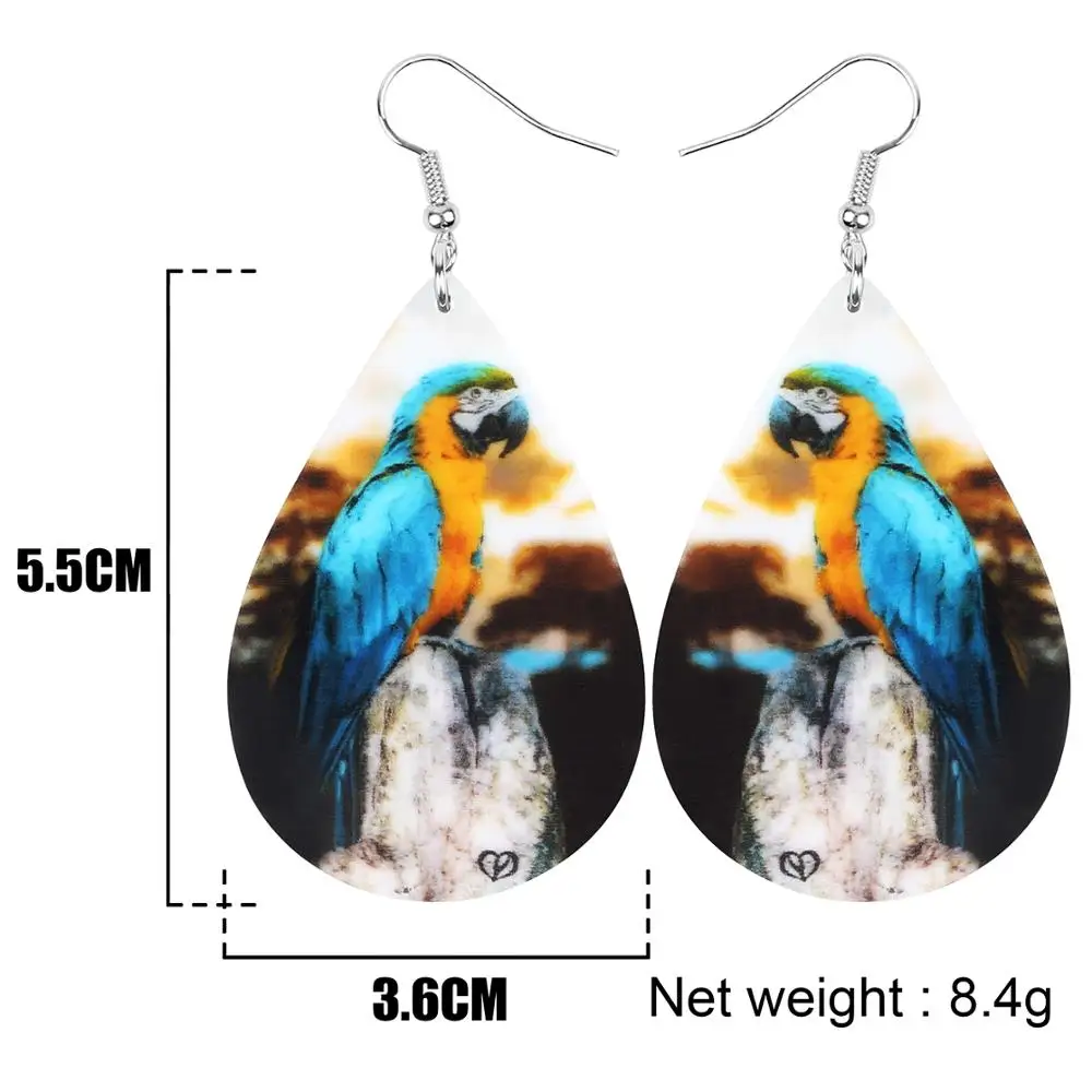 Bonsny акриловые каплевидные желто-синие попугаи серьги в виде птиц животных