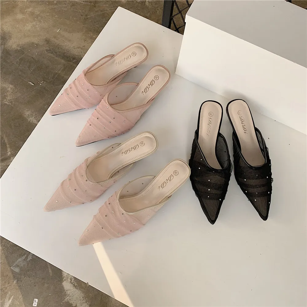 Boussac/Роскошные шикарные Босоножки на каблуке с острым носком женские элегантные