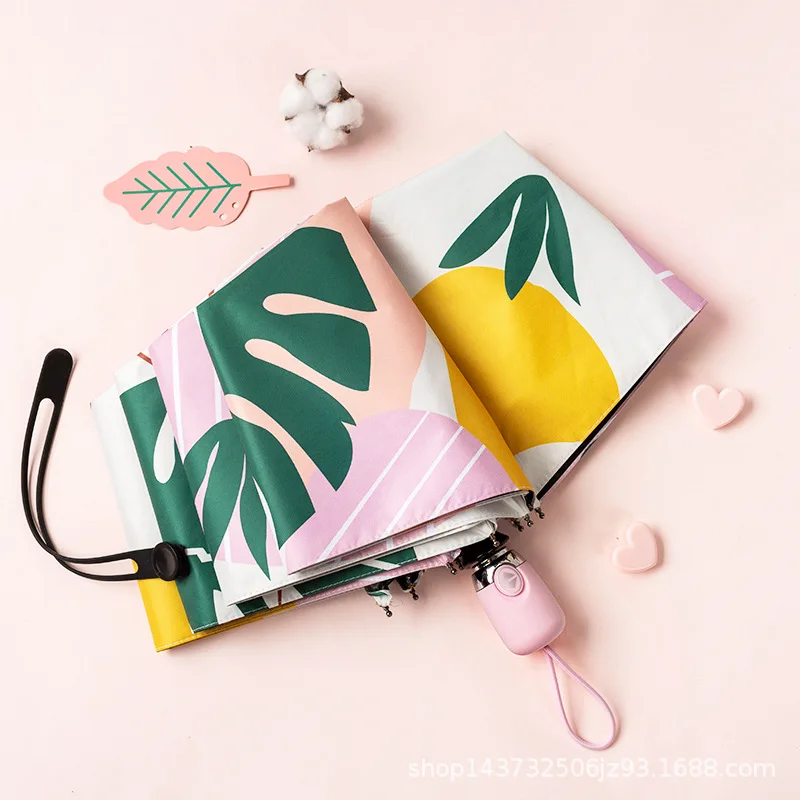 

Vintage UV Protect Floral Women Rain Umbrella Chic Pink Rose Three Folding Girl Durable Portable Umbrellas Automatic Rain Gear