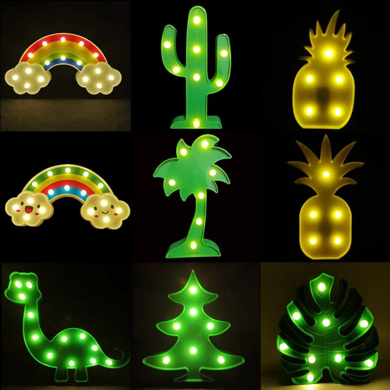 

3D Night Light Rainbow Flamingo Cactus Wall Lamps For Kids Rooms Party Decorative Light LED Night Light Lamp Christmas Decor
