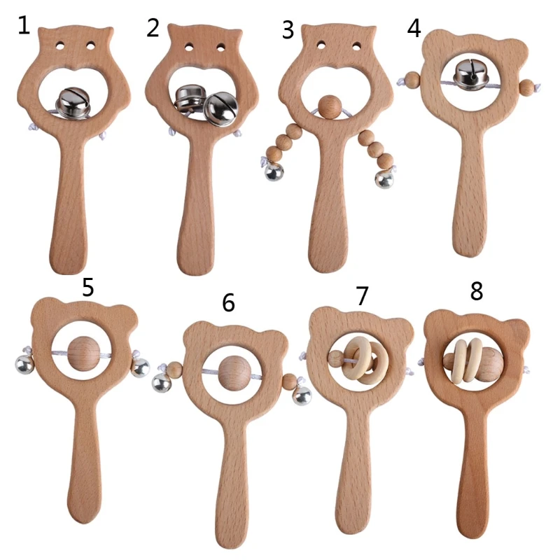 

Beech Wooden Bear Hand Teething Wooden Ring Baby Rattles Play Gym Montessori Toy 77HD