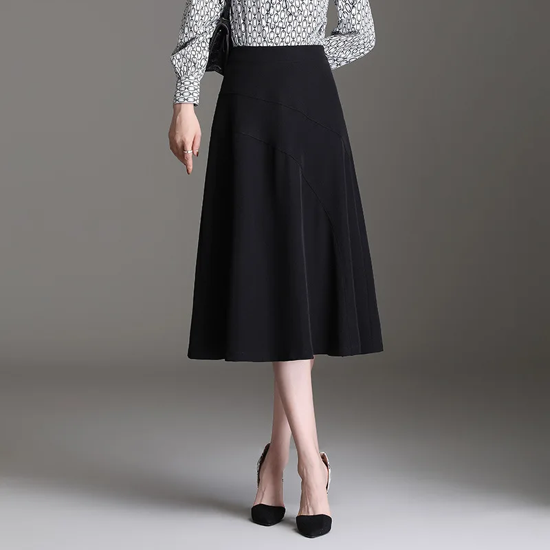 

Autumn New 2021 Women Fashion Elegant Black A-line Suit Skirt Office Lady High Waist Loose Casual Mid-long Skirts 6678
