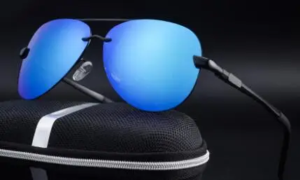 Поляризированне без оправы для вождения солнцезащитные очки Meatl Frame Blue Mirror UV400 Солнцезащитные очки для мужчин с коробкой - Цвет линз: Blue Lens