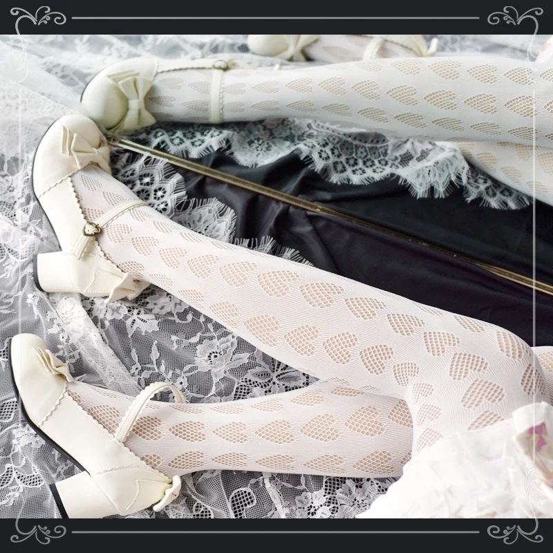 

Sweet Japanese Lolita Girls Love Hollow Silk Stockings Harajuku Women's Sexy Mesh Pantyhose Summer Punk Socks Thin Tight Cosplay