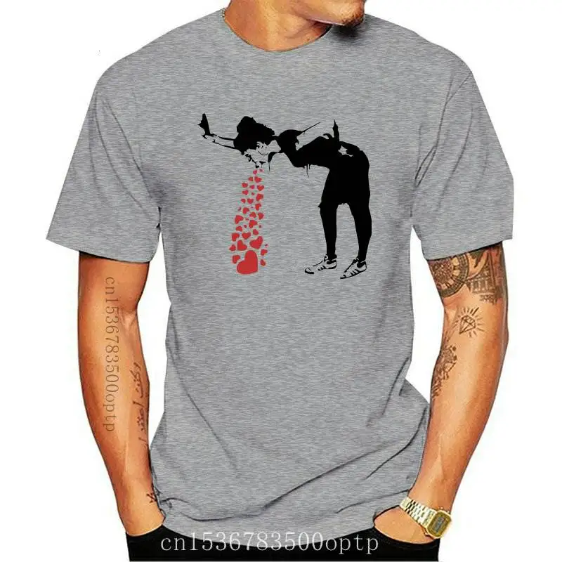 새로운 Lovesick Banksy 낙서 벽 아트 Tshirt 캐주얼 펑크 T 셔츠 탑스 옴므 순수 코튼 패션 티셔츠