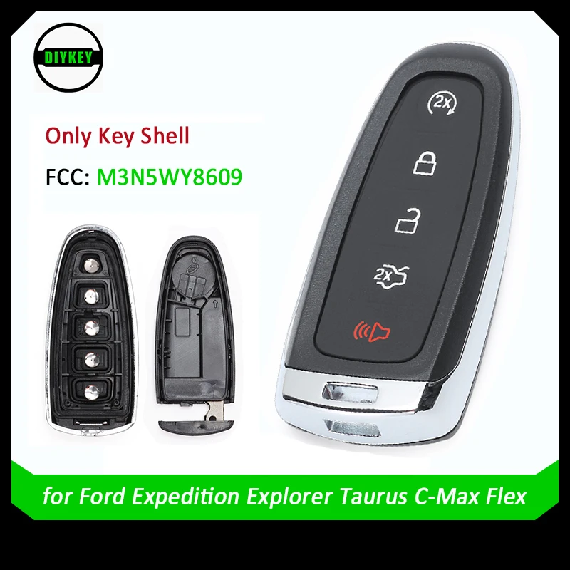 

DIYKEY for Ford Expedition Explorer Taurus C-Max Flex Focus FCC ID: M3N5WY8609 Smart Prox Remote Key Shell Case Fob 5 Button