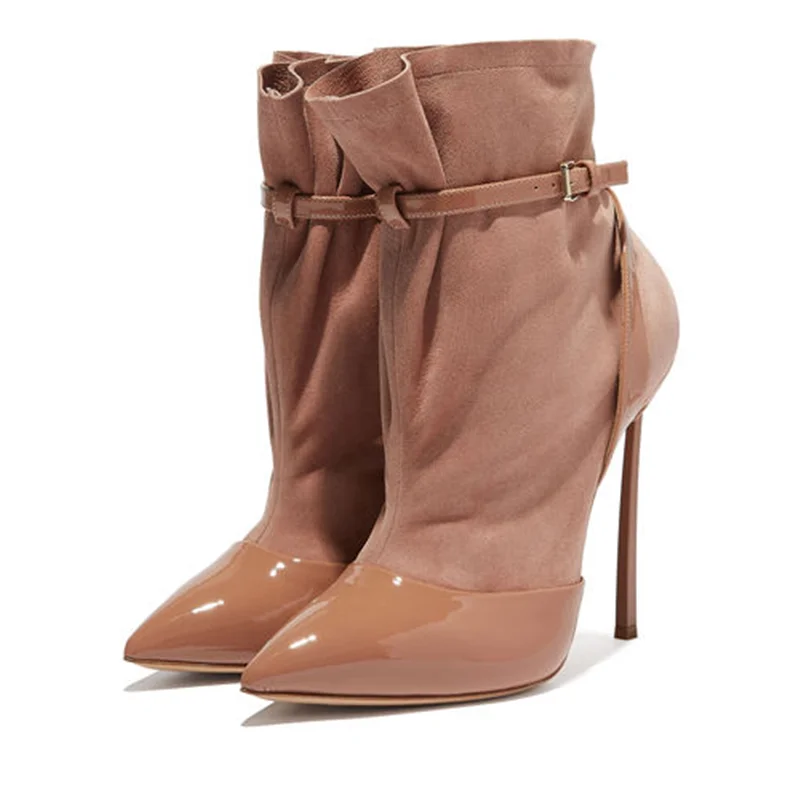 

Best Match Winter Women Shoes Patchwork Fashion High Heel Ankle Boots Buckle Strap Big Size 45 Booty Short