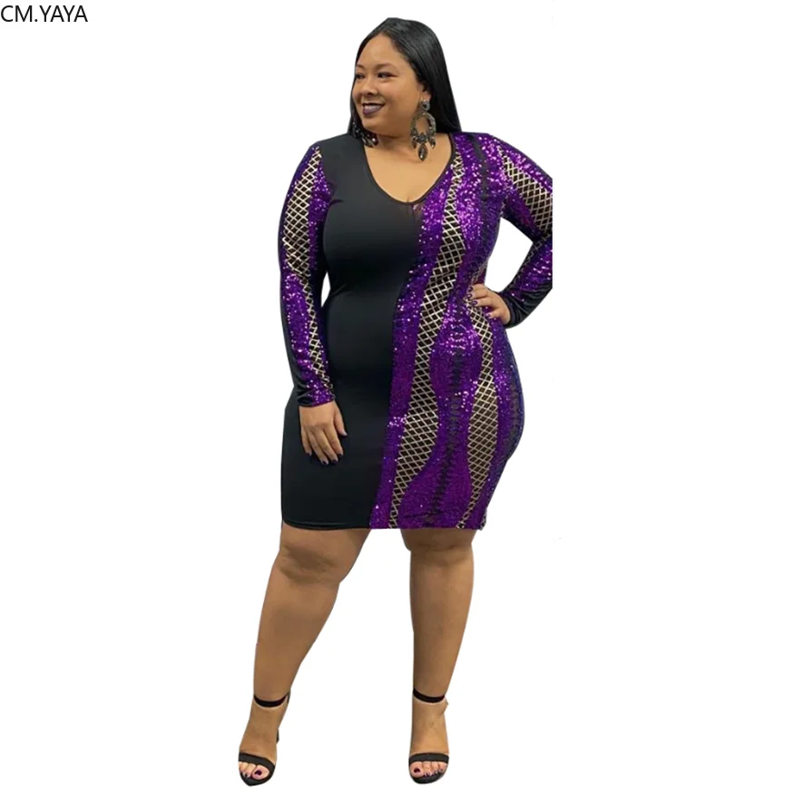 Женское мини платье с блестками размера плюс Клубные вечерние облегающие платья