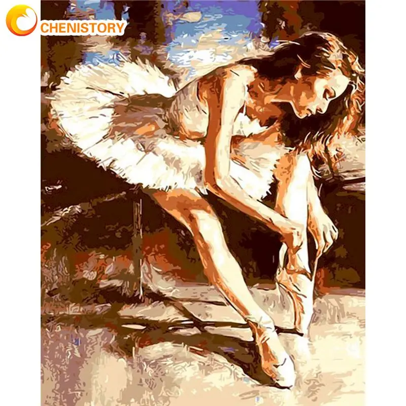

CHENISTORY Frame Diy Painting By Numbers Acrylic Wall Art Picture Ballet Dancer Coloring By Numbers For Diy Artwork 60x75cm