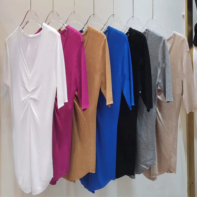 

Women's Clothing 2021 Summer Fashion Blouse Shirt Knitted Slim Tencel T-Shirt New V-Neck Short-Sleeved Pleated Blouse Shirt