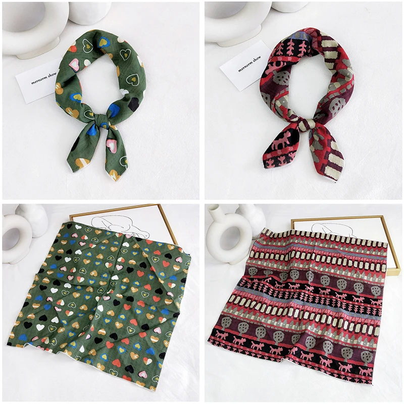 

2020 New Arrived Cotton Linen Print Small Scarf Korean Women Fashion Wild Parent-child Headband Hair Band