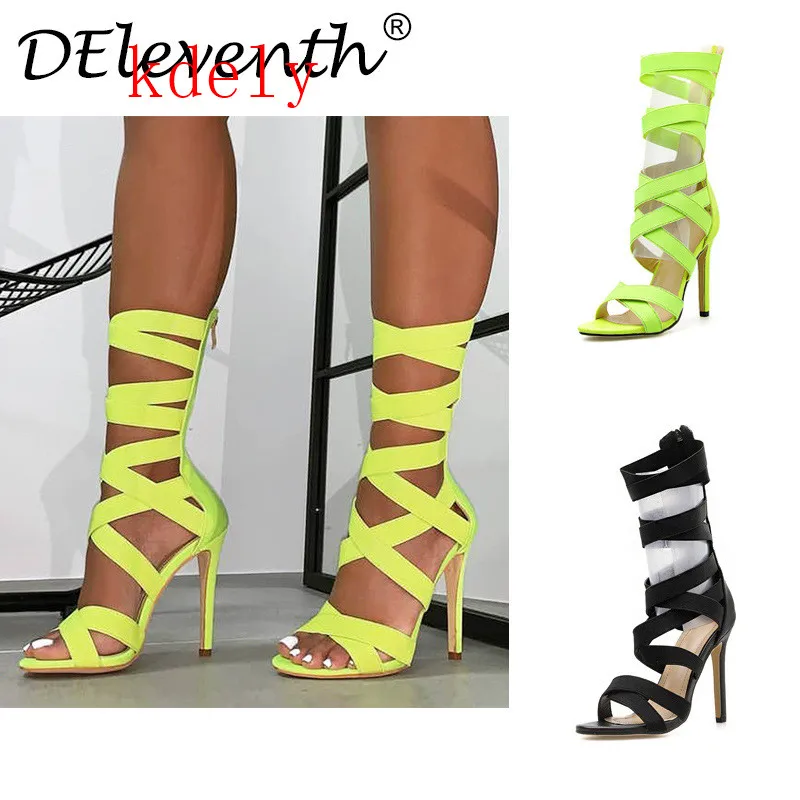 Женские туфли на высоком каблуке сандалии-гладиаторы из эластичной ткани