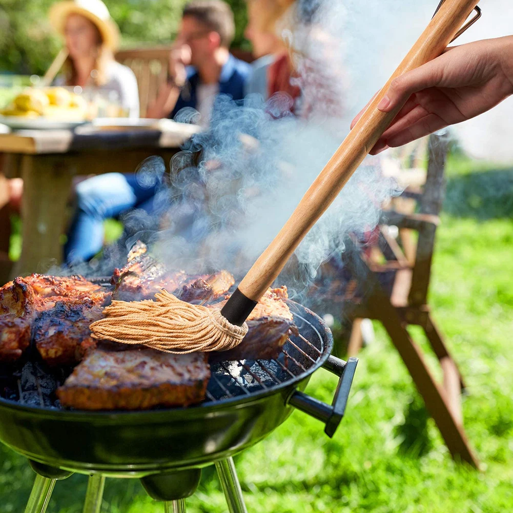 

4PCS BBQ Basting Mop Professional Cotton Barbecue Brush Grill Baster Mop With 18 Inch Wooden Handle 3 Extra Replacement Heads