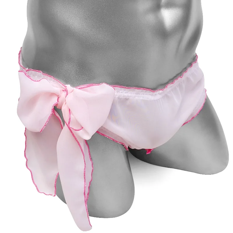 Softy Gauze Open Butt Sissy Panties With Adjustablge Bow Transparent Mens Underwear Thong Kawaii Cute Funny Gay Lingerie Panties