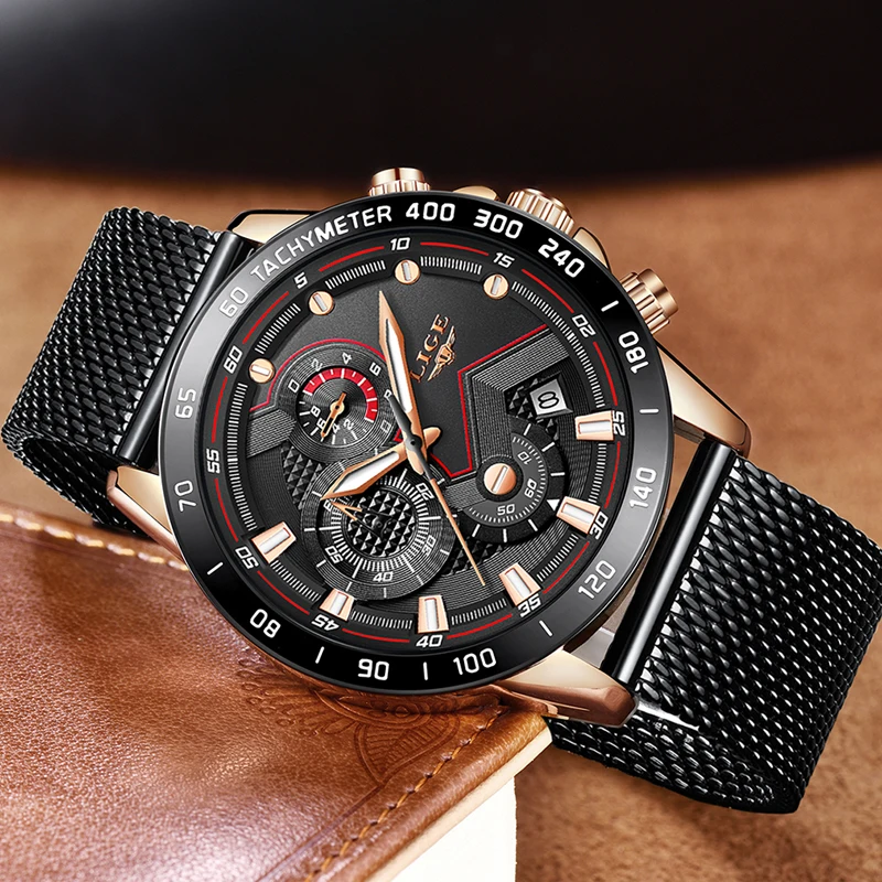 Для мужчин часы lige top бренд класса люкс с хронографом спортивные кварцевые